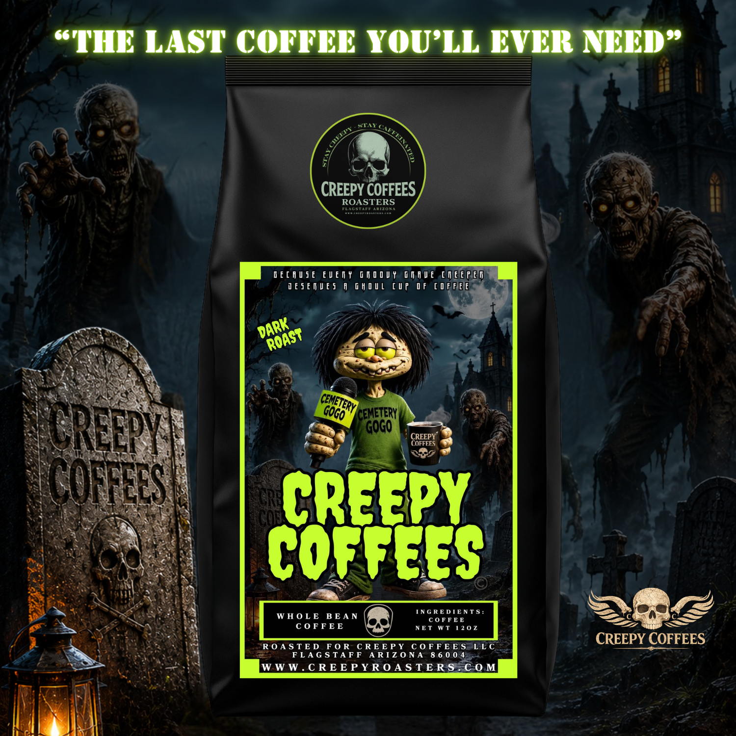 Cemetery GOGO DARK ROAST (Whole Bean) 12oz by Creepy Coffees
