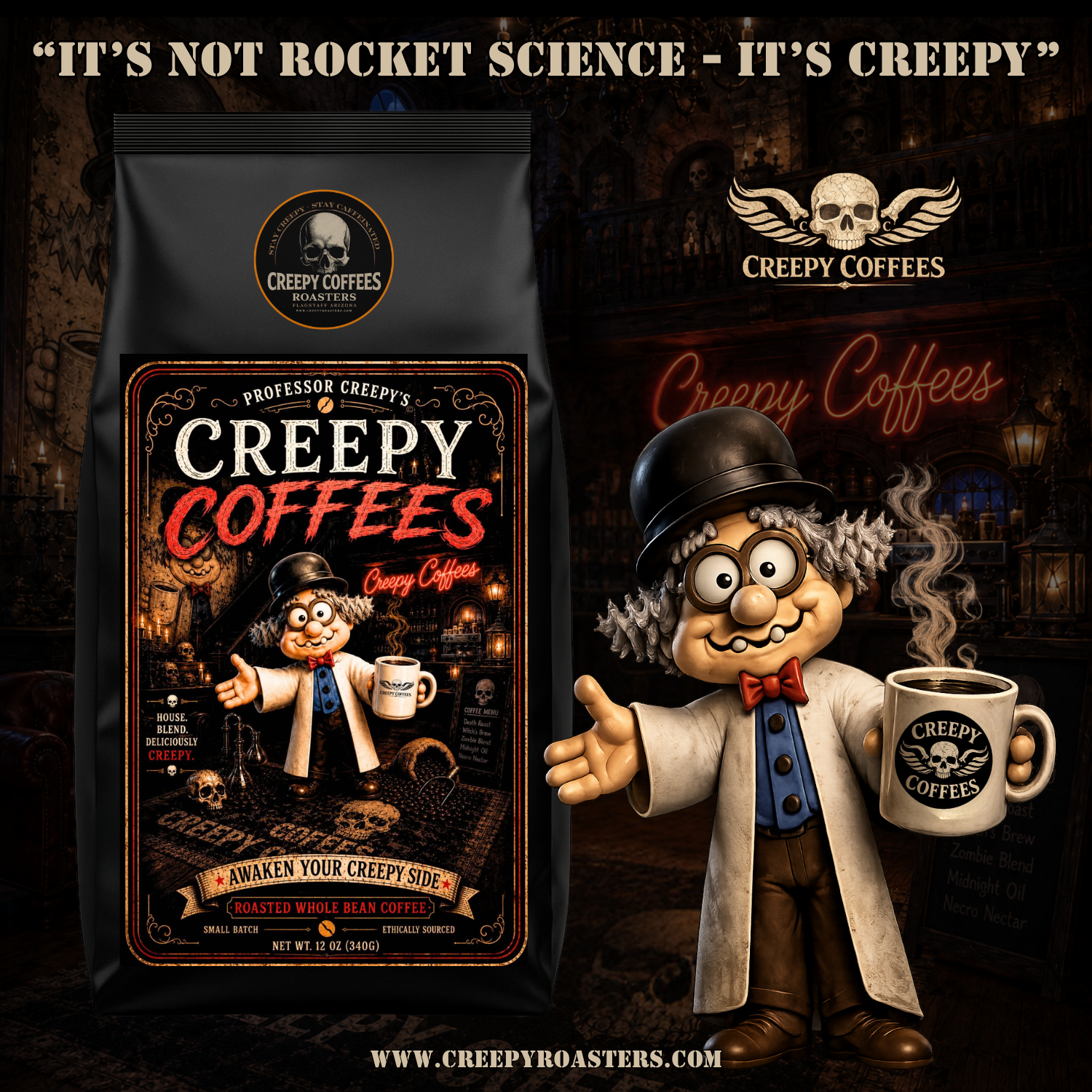 Professor Creepy’s House Blend  (Whole Bean) 12oz by Creepy Coffees
