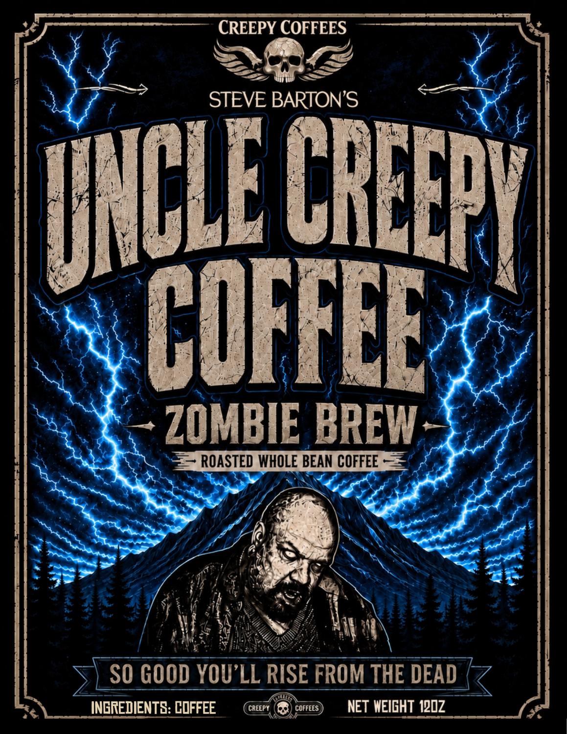 Steve Barton’s Uncle Creepy Coffees – Zombie Brew™  COLD BREW Whole Bean Coffee 12oz