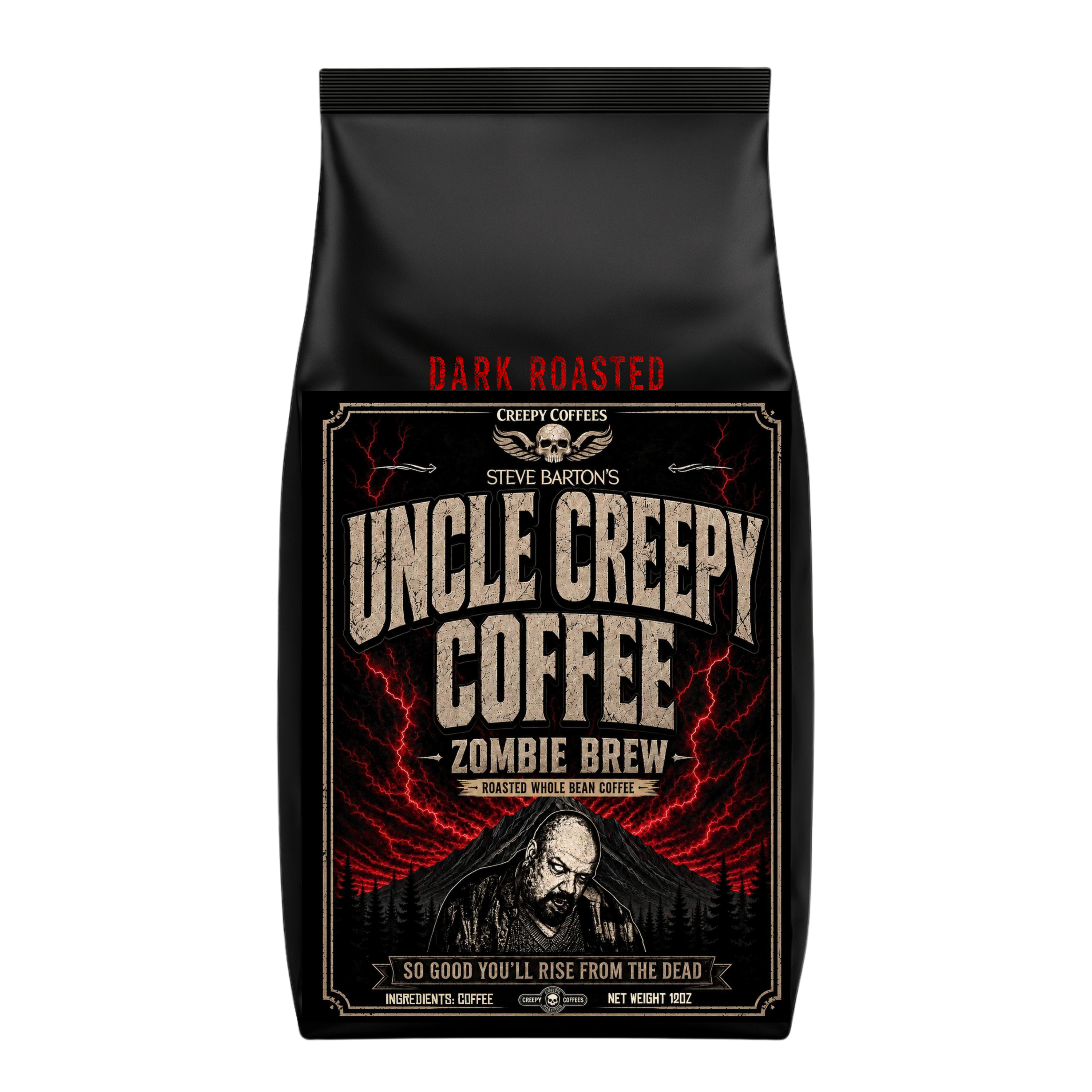 Steve Barton’s Uncle Creepy Coffees – Zombie Brew™

Dark Roast Whole Bean Coffee 12oz