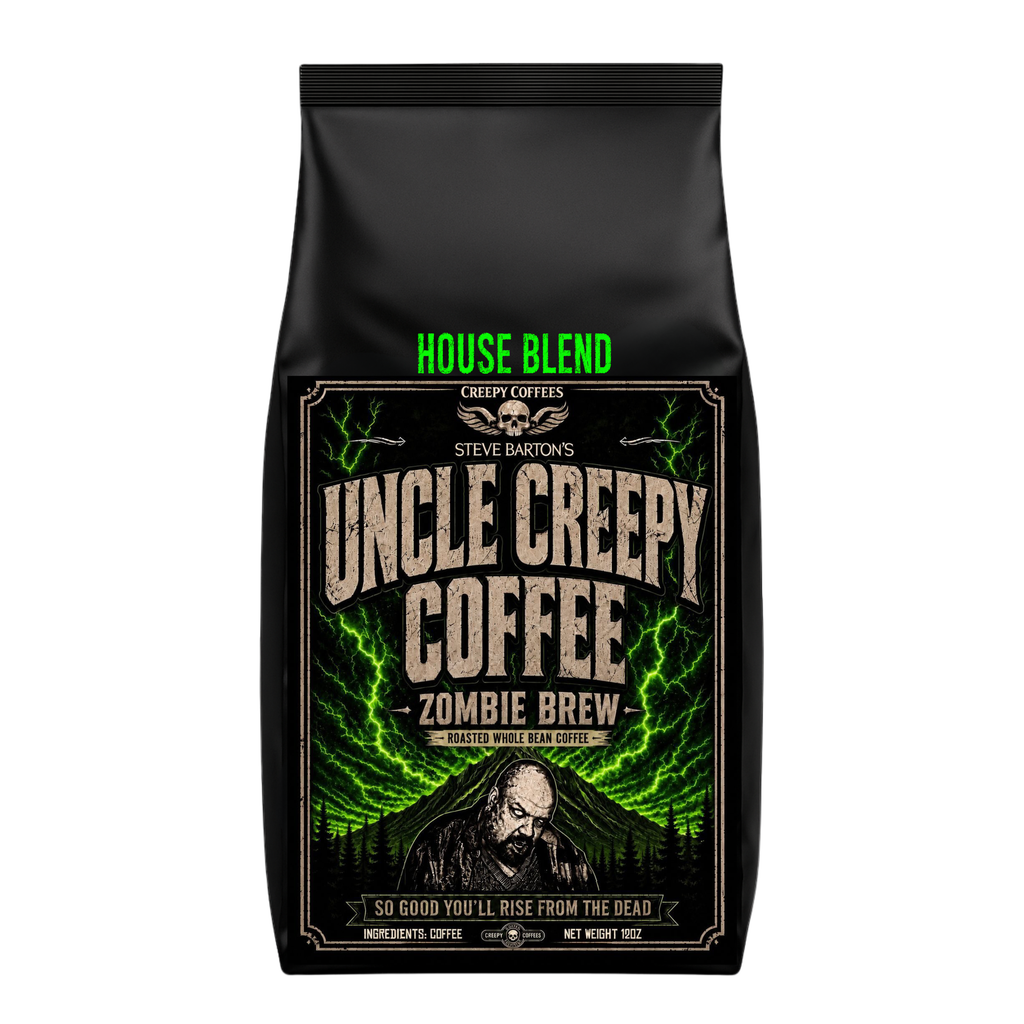 Steve Barton’s Uncle Creepy Coffees – Zombie Brew™  HOUSE BLEND Whole Bean Coffee 12oz (Copy)